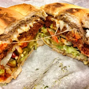 Torta Chilanga: milanesa, chorizo, ham, cheese, jalapeños,etc.
