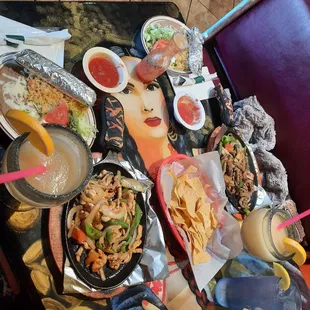 Lunch fajitas chicken and Alex's margaritas frozen