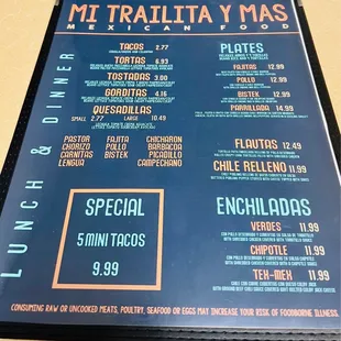 Lunch and Dinner menu