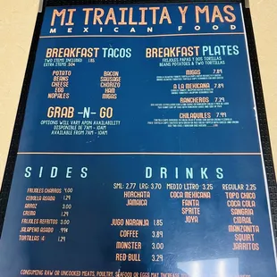 Breakfast menu