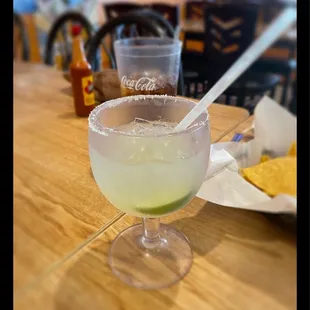 $3.49 lime margarita on the rocks.