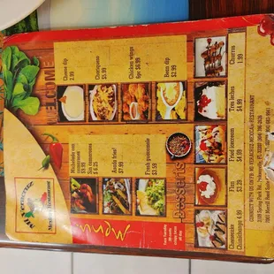 the menu of the restaurant