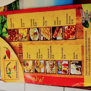 the menu of the restaurant
