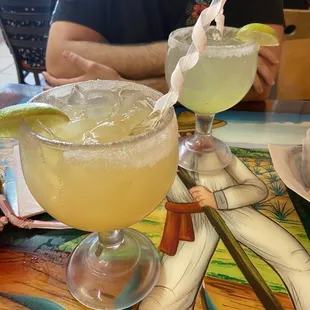 Large peach and lime margaritas