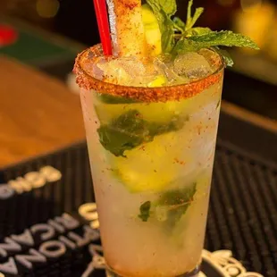 Cucuber Mint Lemonade with tajin &amp; jicama stick!