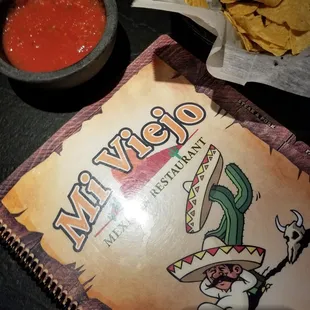 Chips and salsa with menu