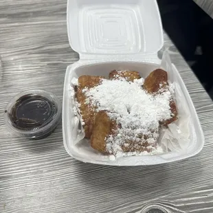 Beignet with chocolate sauce. Wow!
