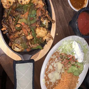 Chicken steak and shrimp fajitas are delicious