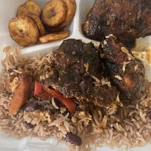 Jerk Chicken, Plantain, Rice &amp; Peas