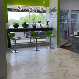 Small but has a few places to sit