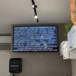 a menu on the wall