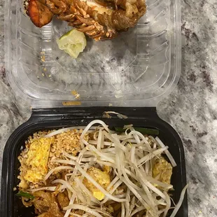 Lobster and shrimp pad Thai