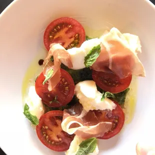 Tomato Basil pesto Buffalo Mozzarella Prosciutto Di Parma