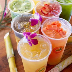Variety of fresh fruits infused with sugarcane juice!