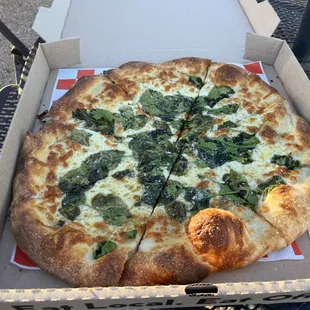 Pizza Bianco (white pie) with spinach