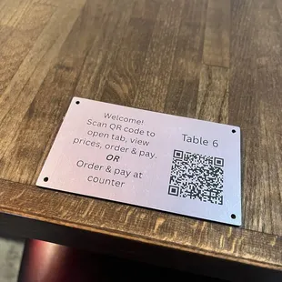 QR codes on each table