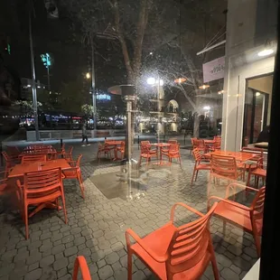 Outside seating with a heating  lamp