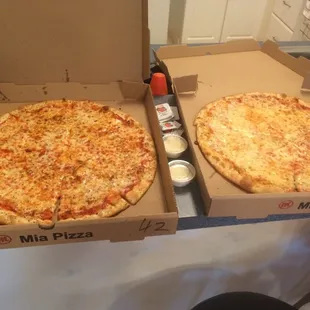 Two large cheese for carryout.