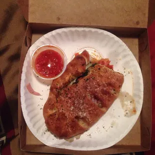 My calzone barely eaten!! By the way it is awful... It tasted like the cheese or dough is expired!!!