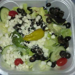 Greek Salad - fresh lettuce but so many black olives.