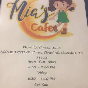 the menu for the restaurant