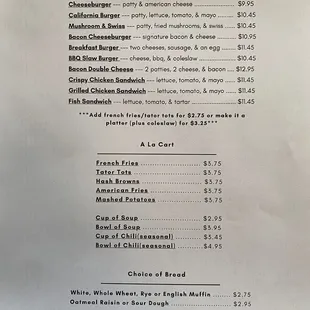 the menu for the restaurant