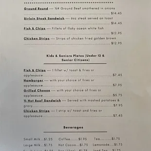 the menu for the restaurant
