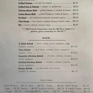 the menu for the restaurant
