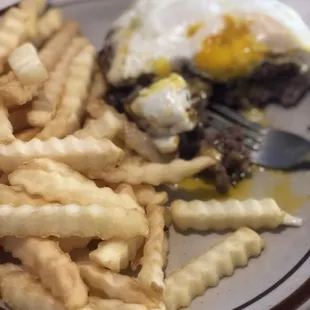 Breakfast burger minus the bun. It was perfectly cooked with the egg still runny