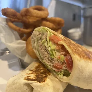 Tuna wrap &amp; onion rings