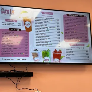 a menu on the wall