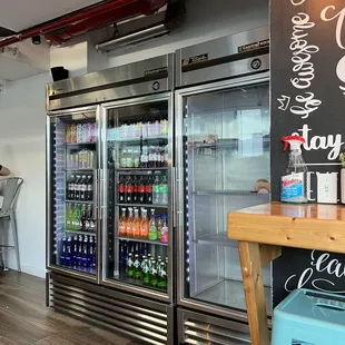 a display of sodas and soft drinks