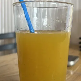 My $5.00 almost empty glass of passion fruit juice which they refused to fill.