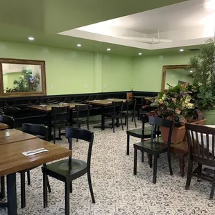 tables and chairs in a restaurant