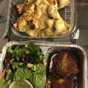 Lentil patties and garlic naan.