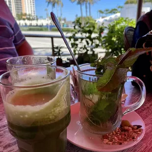 Green Power Drink and mint Hot Green Tea with Fresh Mint