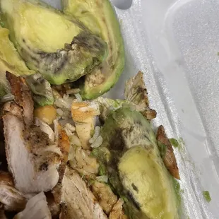 ROTTEN avocado with  DRY tastesless Grilled Chicken and DRY Organic Brown Rice