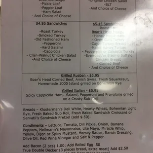 Sandwich Menu