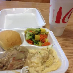 Stuffed pork and sides! Amazing stuff for $8.