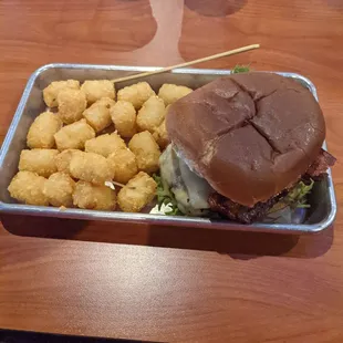 Big bacon burger and tots