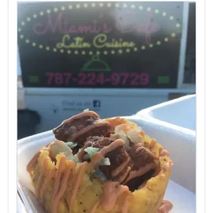 Mofongo with Carne Frita ( Fried Pork Chunks)