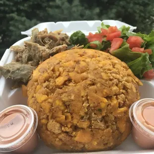Mofongo , baked pork and salad
