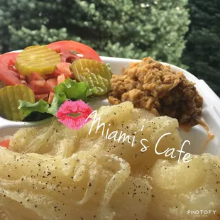 Yuca with Mojo, fish and salad