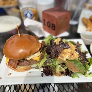 Breakfast burger with house salad