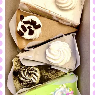 Cake slices - strawberry, mocha, taro, matcha, pandan coconut