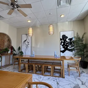 Family-style dining table.