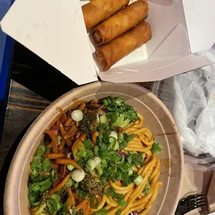 Vegetable lo mein and veggie lumpia