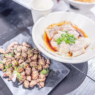 Chili oil wontons and special lamb