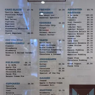 Pastry menu