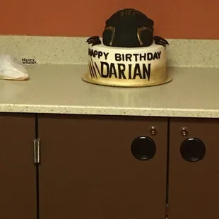a birthday cake on a counter